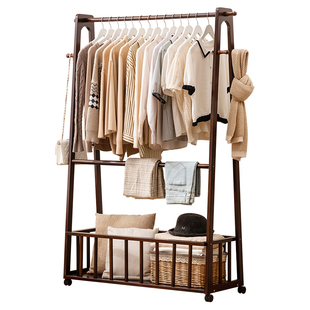 实木挂衣架落地式卧室衣帽架子床尾晚上放衣服神器开放式衣柜新款
