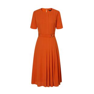 Scofield女装圆领简洁大方轻熟风不对称百褶连衣裙夏季裙子