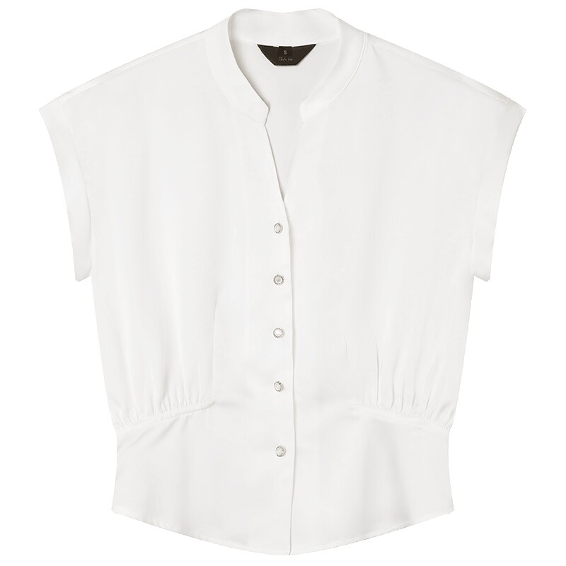 白鹿语温柔气质V领短袖衬衫女