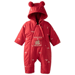 【如意】aqpa爱帕宝宝儿童秋冬带帽双侧开连体衣婴儿秋冬红品棉服