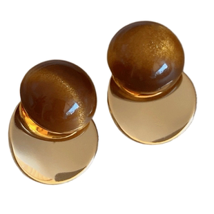 美拉德虎眼石金属原片耳钉女轻奢高级感耳环2025新款爆款金色耳饰