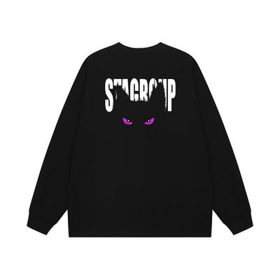 STA旗舰店美式搞怪猫眼长袖男女潮牌高街重磅纯棉情侣黑色卫衣
