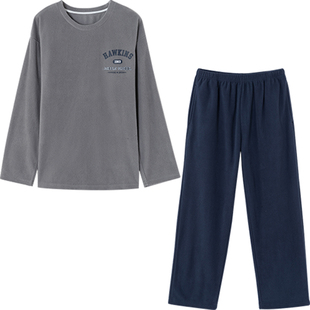 顶呱呱男家居服套头卫衣式长袖长裤休闲情侣摇粒绒睡衣秋冬可外穿