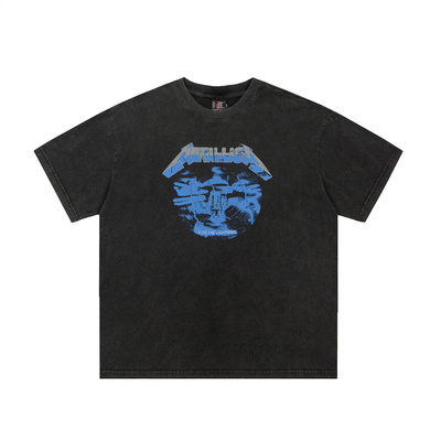 Metallica复古水洗做旧情侣短袖