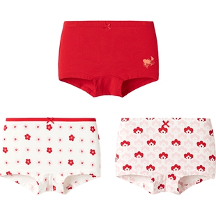 巴拉巴拉女童内裤宝宝红色本命年四角裤儿童短裤秋冬款大童平角裤