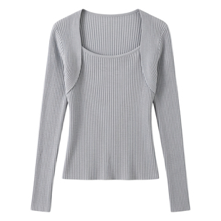 方领针织衫巨好看的打底衫女春秋冬季高级感内搭毛衣洋气锁骨上衣