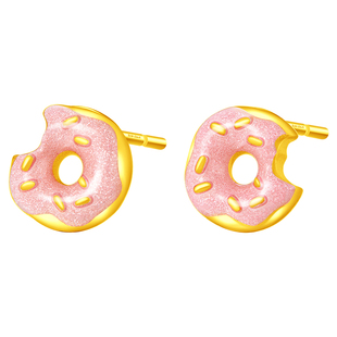 周大福SOINLOVE「下午茶」足金甜甜圈黄金耳钉女VR1323情人节礼物