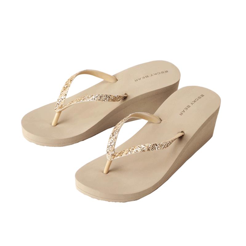 洛克熊EVA厚底人字拖女沙灘鞋外穿沙灘女士涼鞋防滑女款flipflops