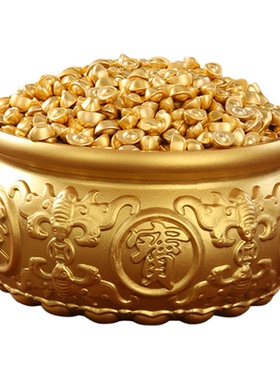 纯黄铜八方来财聚宝盆招财聚财摆件家用风水存钱罐米缸店铺开业