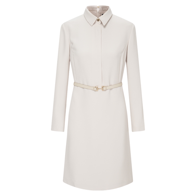 【naia醋酸】Scofield女装优雅职场衬衫领连衣裙收腰2025秋冬新品