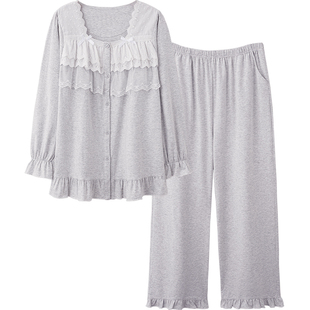 思莉太太纯棉女士睡衣长袖独特绝美法式甜美公主风蕾丝春夏家居服