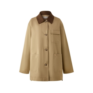 【100%棉】Eland衣恋风衣女翻领长袖插肩袖通勤外套2025冬季新款