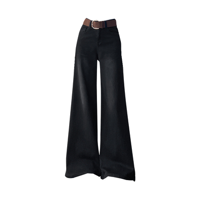 黑色磨毛大喇叭牛仔裤女加绒加厚