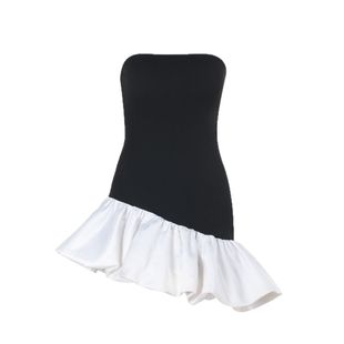 instahot抹胸花苞黑白撞色连衣裙女2025春季新款轻奢宴会礼服短裙