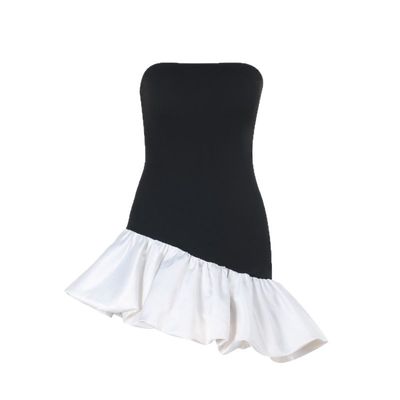 抹胸花苞黑白撞色连衣裙女