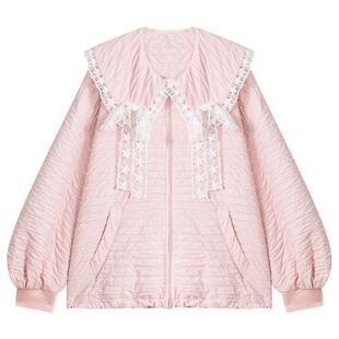 KEIKO 少女感穿搭蕾丝花边娃娃领外套26春季甜系粉色绗缝廓型夹克