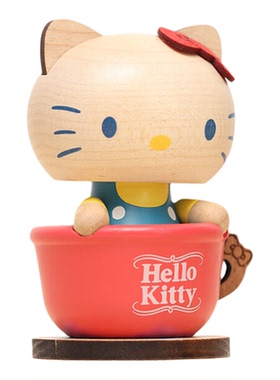 森活木趣木质HelloKitty桌面车载饰品中控台车内弹簧摇头晃脑摆件