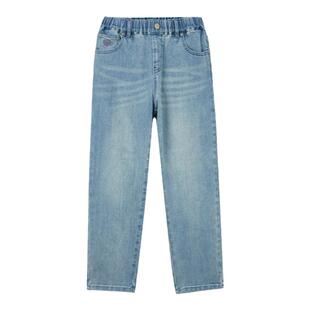 eland kids衣恋童装男女童牛仔裤春秋休闲刺绣裤子复古直筒长裤