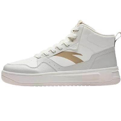 安踏板鞋男高帮皮面厚底运动鞋