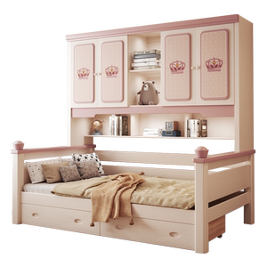 全实木衣柜床一体榻榻米女孩公主床小户型多功能经济型单人储物床