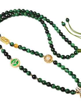 绿虎眼佛牌链新中式汉服配项链