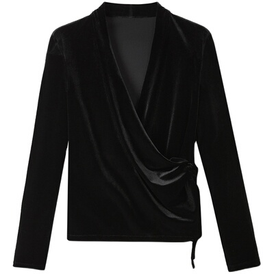 朗姿复古丝绒设计感围裹式V领气质衬衣法式高级感衬衫冬新款