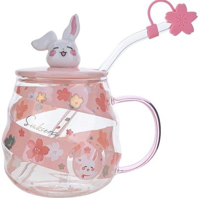 家用可爱玻璃杯大容量早餐吸管杯