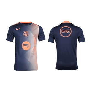 NIKE耐克巴萨二客赛前热身短袖速干运动训练服成人男HM3437-411
