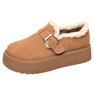 金猴女鞋加绒加厚保暖女皮鞋2025年新款秋冬季乐福鞋增高厚底女鞋