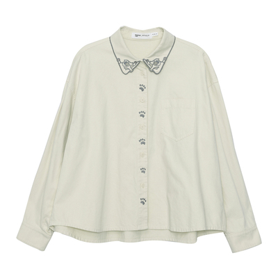 MOVEUP幻走2025秋季新款.FUN系列纯棉猫咪绣花贴袋短款衬衫女