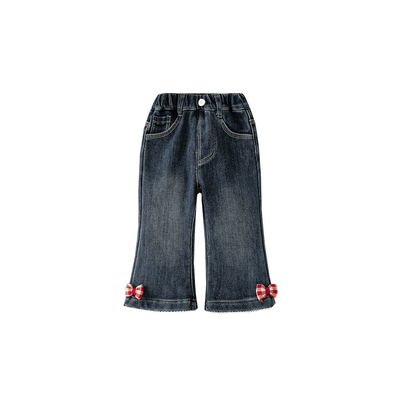 女童裤子冬装2025新款洋气女孩牛仔裤秋冬季加厚一体绒时髦喇叭裤