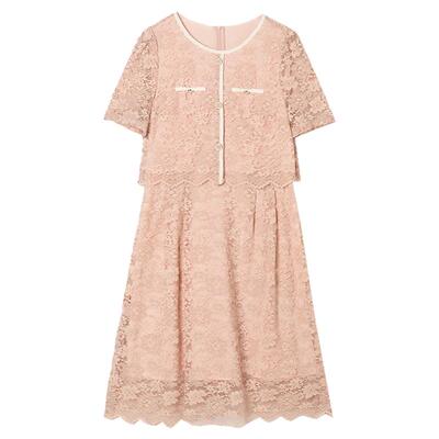 提花短袖圆领连衣裙女
