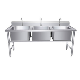 商用不锈钢水槽304三槽带支架加深双三池槽食堂厨房解冻池洗菜盆