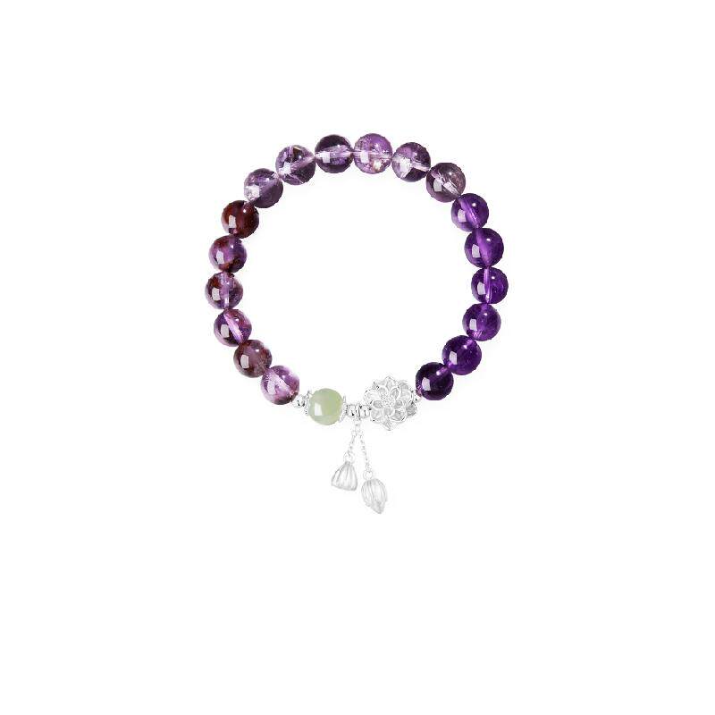 中国黄金珍尚银纯银紫水晶手链足银手串招财转运礼物送女生S925