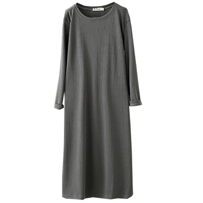 秋冬大码200斤坑条棉打底连衣裙