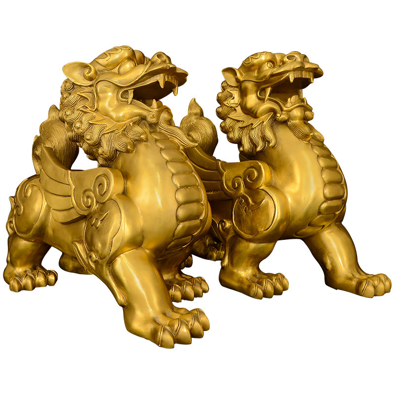 铜貔貅摆件一对公母招旺客厅办公室财铜制黄铜霸王皮丘带底座大号