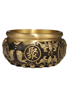 聚宝盆纯铜全铜招财摆件家用客厅玄关装饰礼品聚财黄铜米缸存钱罐