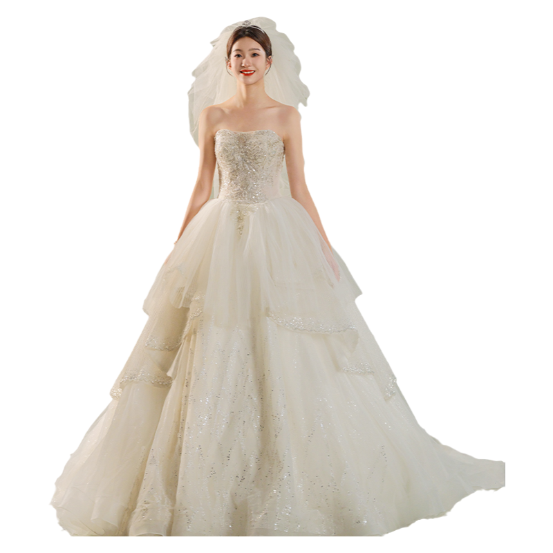 Obride【予】婚纱新娘2025新款抹胸大拖尾主纱法式高端婚纱定制