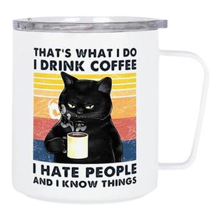 恶搞猫咪大容量不锈钢马克杯咖啡水杯带盖勺子高级感礼物定制男女