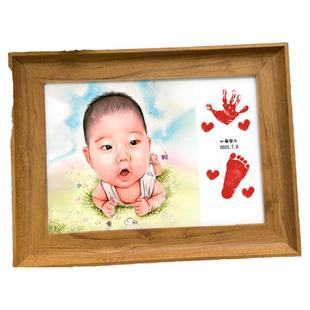 宝宝满月仪式感手足印周岁漫画相框婴儿满月百天纪念手印泥12寸