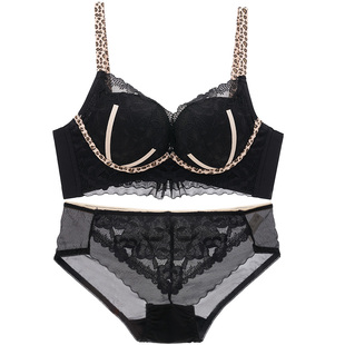 聚拢内衣女秋冬文胸套装aa杯小胸不空杯女士性感蕾丝豹纹胸罩奶罩