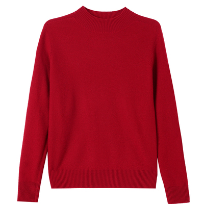 恒源祥100羊毛羊绒衫女圆领毛衣