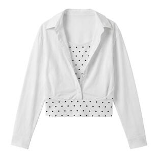 FDR官方店 UPF100+防晒凉感假两件衬衣长袖修身白色外套衬衫女款