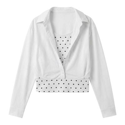 FDR官方店 UPF100+防晒凉感假两件衬衣长袖修身白色外套衬衫女款