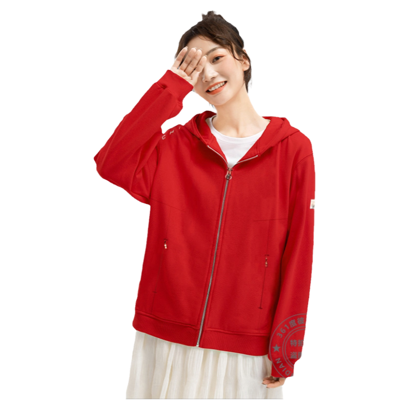 361运动外套女春秋新款纯色卫衣连帽开衫休闲跑步服女装针织上衣
