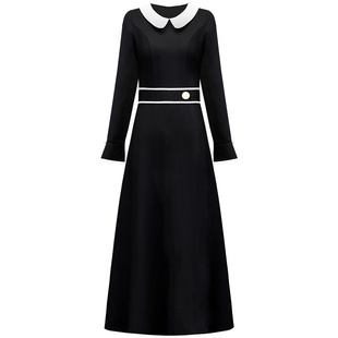 娃娃领连衣裙女秋冬2025新款小香风长款打底裙显瘦减龄收腰a字裙