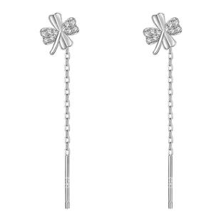 S999纯银幸运四叶草银耳线女精致耳环小众气质轻奢长款幸运草耳钉