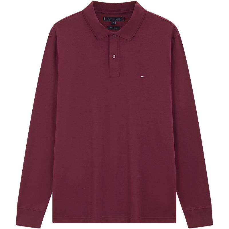 Tommy男装丝光棉纯色长袖POLO衫