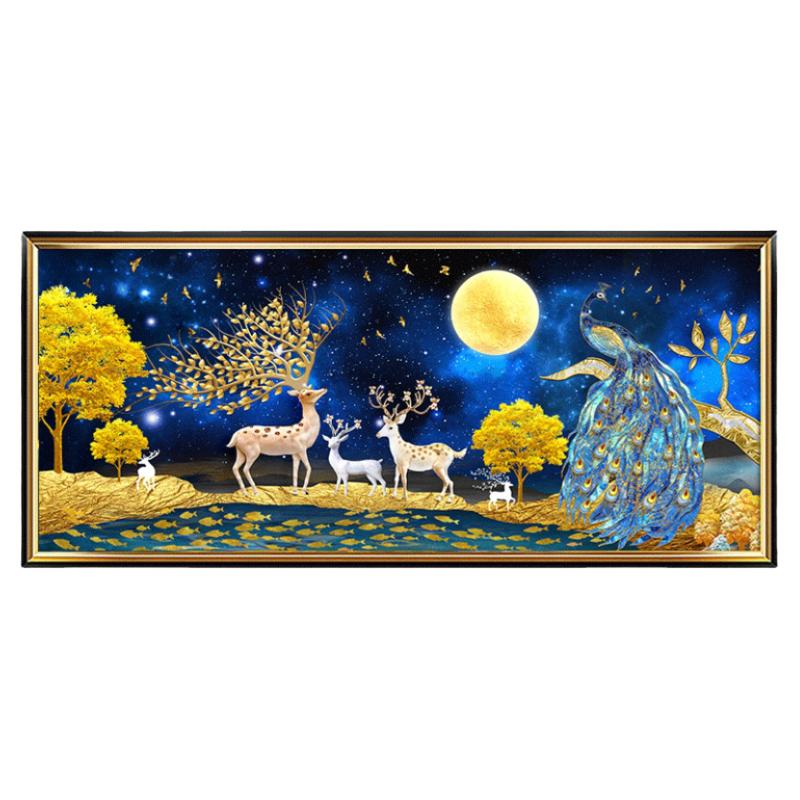 蓝色孔雀钻石画方钻满贴钻十字绣
