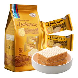 俄罗斯进口阿孔特奶酪芝士味威化饼干小农庄500g网红童休闲零食